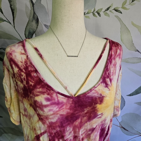 NOBO | Tie Dye Front Knot Loose Fit Bouse in Pink & Yellow sz XL - Picture 2 of 8